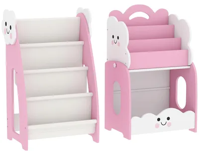 Produktbild von 3-in-1-Kinderregal mit Spielzeugaufbewahrung und Nachttisch | Farbe: Rosa | Abmessungen: 85,5x32x72 cm
