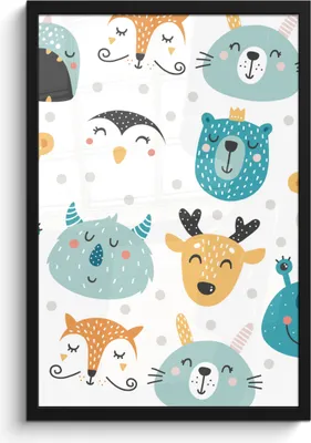 Produktbild von MuchoWow® MuchoWow® Gerahmtes Poster Tiere - Kinder - Muster - Jungen - Mädchen - Baby - Kind 40x60 cm - Poster mit zchwarzem Bilderrahmen - Papierdruck - Wandbilder