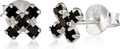 Produktbild von Paar 925 Sterling Silber Ohrstecker Mittelalter-Kreuz Schwarzer Kristall 7041