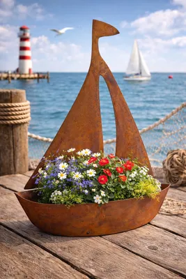Produktbild von Rostiges Segelboot Gartendekoration, 65 cm Höhe, Metallboot zum Bepflanzen