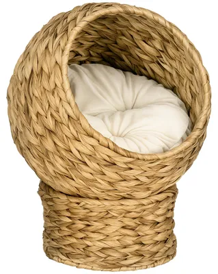 Productafbeelding van Verhoogd kattenbed, comfortabel en stijlvol, afmetingen: 42 x 33 x 52 cm (l x b x h), met zacht kussen, beige