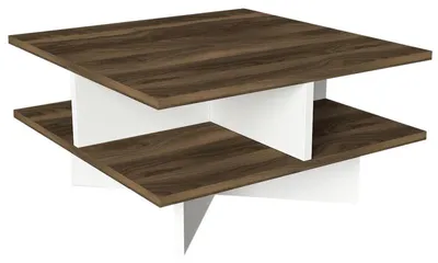 Image de Table basse en panneau mélaminé noyer et blanc 60 x 31,2 x 60 cm
