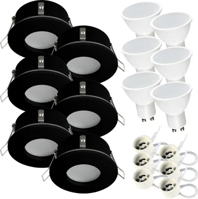 Produktbild von Einbaustrahler SET 6x GU10 Einbauleuchte 7W kaltweiss Deckenspot IP44 Einbauspot Küche Badezimmerleuchte RIK.5 Schwarz Einbaurahmen