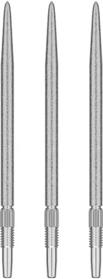 Three silver dart tips are arranged vertically against a white background.