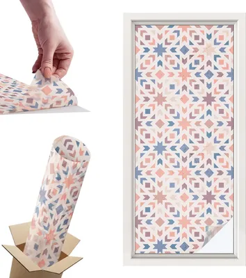 Obrázek produktu pro Vitrážová fólie na okna - 116x50 cm - Vitrážová fólie na okna, dekorativní a neprůhledná - Samolepicí dekorativní fólie na sklo s vitrážovým vzorem - UV ochrana, snadná instalace, dekorace oken - Barevné vzory