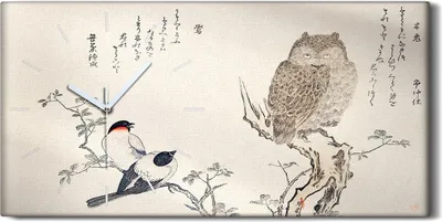 Produktbild von Leinwand Wanduhr Wandkunst Uhr 60x30 Malerei Zweig Tiere Vögel Eule Vögel Kunst - weiße Hände