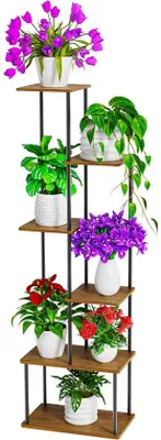 Produktbild von 8-Etagen-Pflanzengestell aus Holz, Metall-Blumenständer, 131 cm, Pflanzstander mit mehreren Ebenen, Innen- und Außentreppe für mehrere Pflanzen, Blumenständer für Garten, Terrasse, Balkon, Dekoration, Wohnzimmer, Büro, schwarz