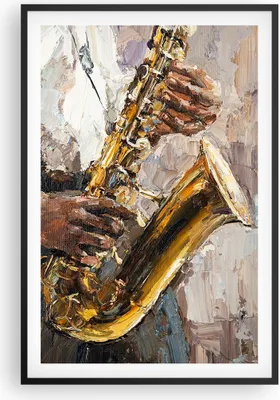 Produktbild von Gerahmtes Poster - Schwarzer Rahmen - Saxophon Öl Musiker - 61x91,5 cm - Wand Bild - Wanddeko - Wandbilder - Kunstposter - Wandposter - Bilderrahmen - Bilder - Kunstdruck - P2BPA61x91-4808