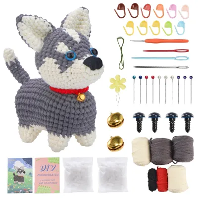 Image de Kit de crochet « Chien », kit pour débutants en tricot, tutoriels vidéo étape par étape, husky