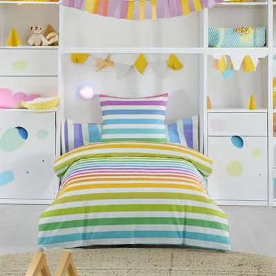 Produktbild von Kinderbettwäsche 135x200 cm, Renforcé, 2 teilig, 100% Baumwolle, Reißverschluss, Kind, Regenbogen