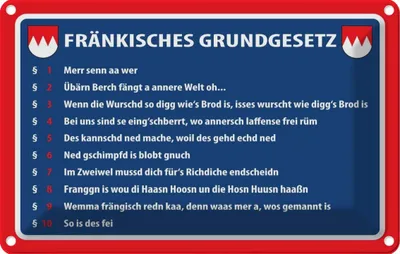 Obrázek produktu pro vianmo Plechová cedule 20x30 cm Fränkisches Grundgesetz
