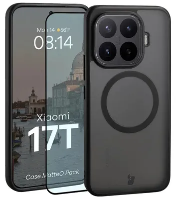 Produktbild von Schutzhülle mit Magnetring + gehärtetem Glas für Xiaomi 17T, Bizon MatteO Pack, Getönt-Schwarz