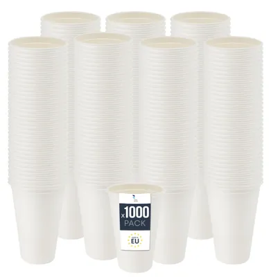 Produktbild von BenBow Einwegbecher aus Zuckerrohr, Weiß, 400 ml x 1000 – Besser als Pappbecher, Umweltfreundlich, Ideal für Partys oder Kaffee