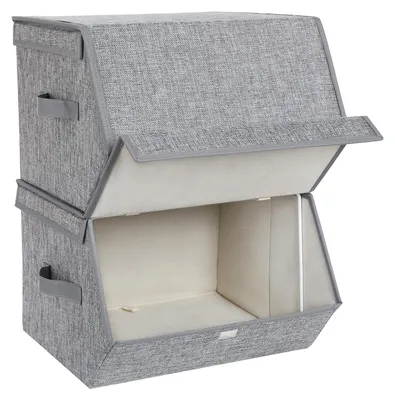 Aufbewahrungsboxen, 2er-Set, mit Magnetdeckel, stapelbar, 38x35x25 cm, grau