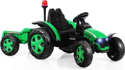 Produktbild von Kinder Elektro Traktor mit abnehmbarem Anhänger & Fernbedienung, Trettraktor mit LED Lichtern, Musik, Hupe & USB, für Kinder ab 3 Jahre (Grün)