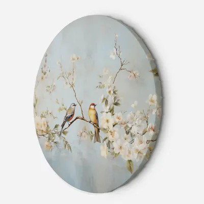 Produktbild von Leinwandbild rund Vögel auf einem Ast Chinoiserie 80x80 Feeby Weiß bild für die wand bereit zum aufhängen