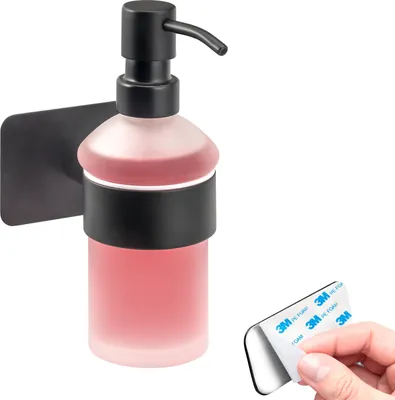 Produktbild von bremermann Bad-Serie PIAZZA BLACK TAPE - Seifenspender ohne Bohren - mit Klebepad, aus satiniertem Glas & Edelstahl, matt schwarz