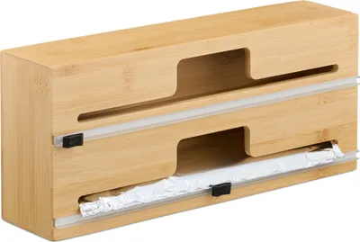 Produktbild von Relaxdays Folienspender, 2 Rollen, für Schublade, Bambus, HxBxT: 14,5 x 33,5 x 8 cm, Folienaufbewahrung Küche, natur