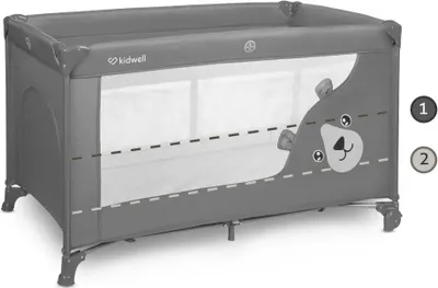 Zdjęcie produktu dla Dziecięce łóżeczko turystyczne COIL, łóżeczko dziecięce, łóżeczko turystyczne, BLISSY, z bocznym wejściem, ochrona LockGuard, składany materac, dwupoziomowe, szare