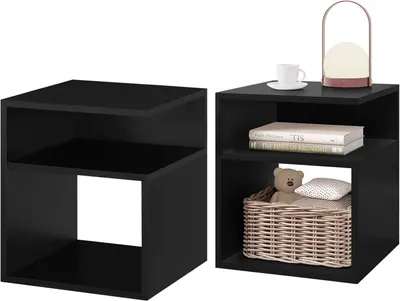 Produktbild von EUGAD 2 x Nachttisch, Beistelltisch, mit 2 offene Fächer, 35x41x35 cm, Schwarz