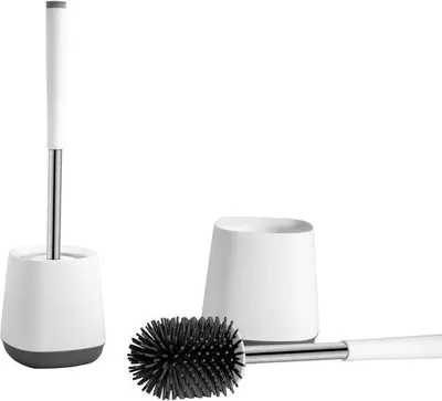 Produktbild von Ibenzoa® WC-Bürsten-Set – flexible WC-Bürste mit breitem Bürstenkopf, Antitropf-Funktion, rostfreier Edelstahlgriff, Abtropfhalter & Reinigungs-Pinzette