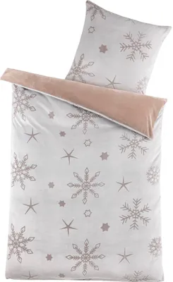 Produktbild von Bettwäsche Winter Flausch Cashmere Touch Uni Wende warm 2 teilig 135x200 mit RV Snowflake Creme / Natur