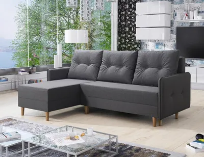 Produktbild von Easy4You Ecksofa FERN Grau L-Form – 222x93x145 cm - Schlafsofa mit Bettkasten und Schlaffunktion - Eckcouch mit Stauraum und Holzfüße, Kissen – Stoff Lux 05