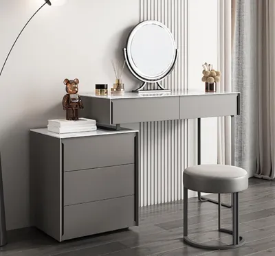 Produktbild von Grauer Schminktisch Designer Schlafzimmer Möbel Holz Luxus Frisiertisch