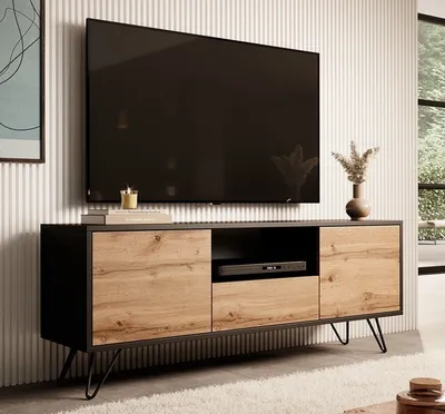 Produktbild von TV-SCHRANK LOVAGE Loft Lowboard TV Board  (Schwarz + Eiche Wotan)