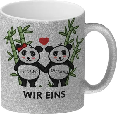 Produktbild von Ich Deins du meins Wir eins Pandabären Glitzer-Kaffeebecher