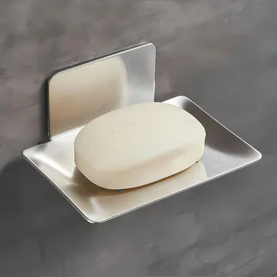 Produktbild von Silberne Seifenschale zur Wandmontage, selbstklebender Seifenhalter aus Edelstahl für Küche und Badezimmer