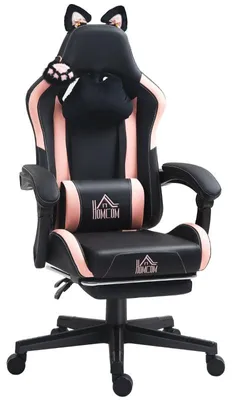 Immagine prodotto di Sedia da gaming con orecchie a forma di gatto, schienale reclinabile, poggiapiedi, portata massima 120 kg - colore nero
