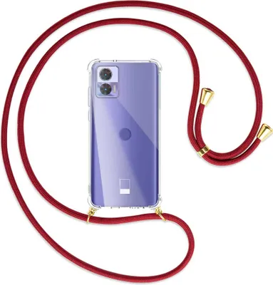 Produktbild von Handykette Backcover-Schutzhülle mit Band (Metall goldfarben) für Motorola Edge 30 Neo (Edge 30 Lite) - dunkelrot