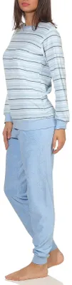 Produktbild von Eleganter Damen Frottee Pyjama langarm mit Bündchen in Streifenoptik - 291 201 13 568 ; hellblau , 40/42
