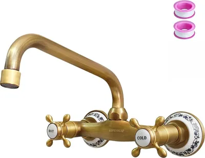 Produktbild von Antike Wandmontage Küchenarmatur - Retro Waschbeckenarmatur - Messing