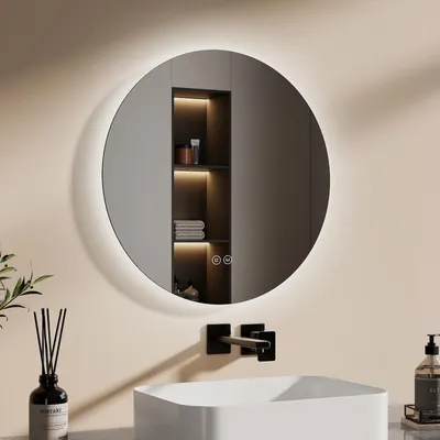 Image de EMKE Miroir de salle de bain LED Miroir de salle de bain avec éclairage Rond 50cm 3 couleurs de lumière Variable Miroir lumineux avec interrupteur tactile Miroir LED à économie d'énergie