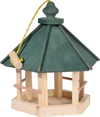 Produktbild von dobar Klassisches Vogelhaus zum Aufhängen, 6-eckiges Futterhaus mit Kordel, 29 x 32 x 36 cm, Kiefer, Grün