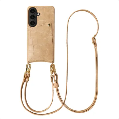 Productafbeelding van Selencia Nova Croco Telefoonhoes met Koord en Pashouder voor de Samsung Galaxy S26 - Toasted Almond