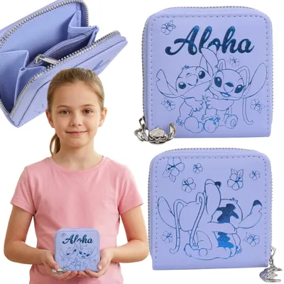 Produktbild von Disney Stitch Geldbörse für Mädchen, Portemonnaie mit Reißverschluss, 9 x 9 cm