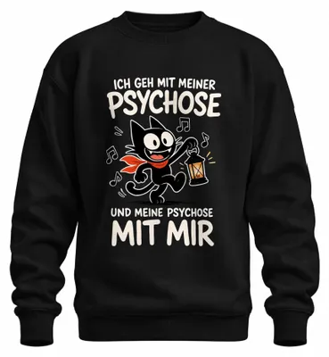 Zdjęcie produktu dla Bluza z kapturem "Psychosis", czarna, z nadrukiem "Statement" i sarkastycznym motywem, rozmiar XL