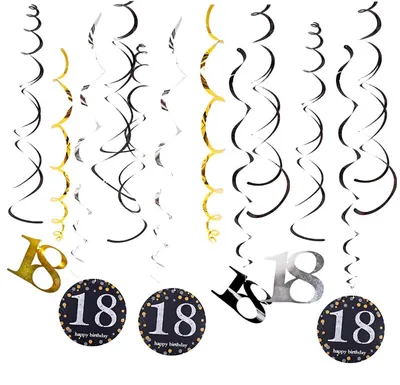 Productafbeelding van Zwarte en gouden decoratieve slingers voor een 18e verjaardag, 18 stuks