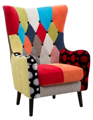 Image de Fauteuil en bois et tissu patchwork multicolore cm 71x63x78