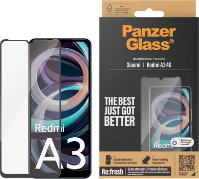 Zdjęcie produktu dla PanzerGlass ® Screen Protector Xiaomi Redmi A3 4G | Ultra-Wide Fit, Xiaomi, Xiaomi - Redmi A3 4G, Aplikacja na sucho, Przezroczysty, 1 szt.