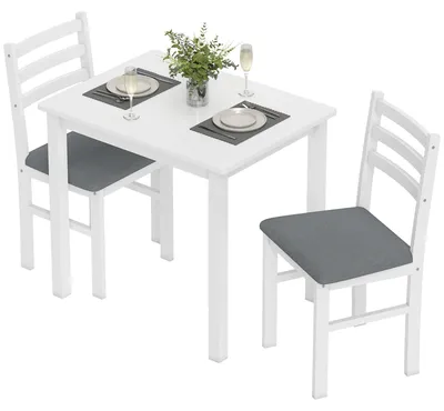 Image de Ensemble de table à manger comprenant une table et deux chaises | Couleur : blanc, gris