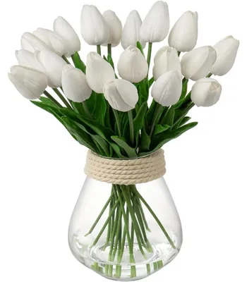 Obrázek produktu pro Umělé tulipány, 20 kusů, latex, realistický vzhled, bílé, 34 cm