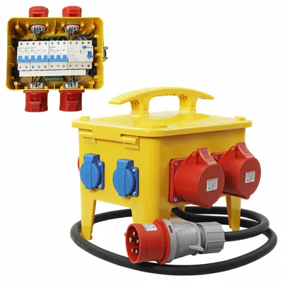 Produktbild von Mobiler Stromverteiler mit Kabel Baustromverteiler mit Handgriff CEE 2x32A 2x16A 4x230V Schuko Sicherung FI LS