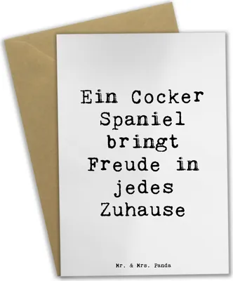 Produktbild von Mr. & Mrs. Panda Grußkarte Spruch Cocker Spaniel Freude - Weiß - Geschenk, Hunderassen Vielfalt, intelligenter Hund, hochzeitskarten, Familienhund, osterkarte, Grußkarten