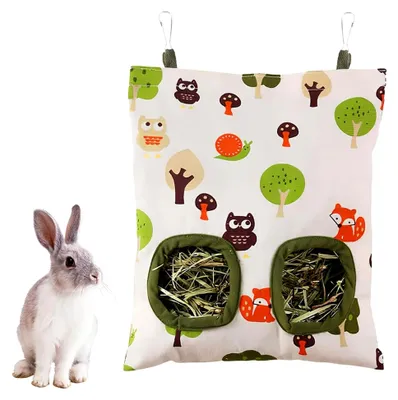 Produktbild von Hängender Futtersack für Kleintiere, Heutasche für Kaninchen und Meerschweinchen mit zwei Fenstern