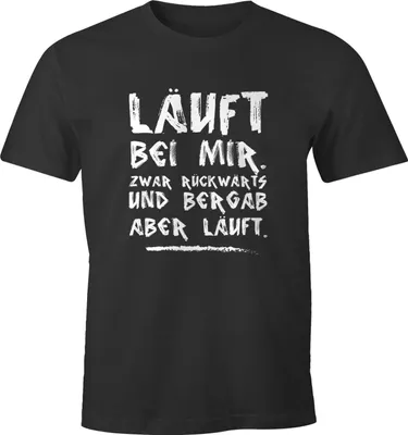 Produktbild von Herren T-Shirt Spruch Läuft bei mir, zwar rückwärts und bergab aber läuft Fun-Shirt Moonworks® anthrazit XXL