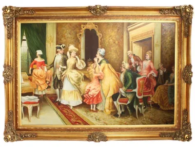 Produktbild von Riesiges Handgemaltes Barock Öl Gemälde Gesellschaft Mod.2 Gold Prunk Rahmen 225 x 165 x 10 cm - Massives Material